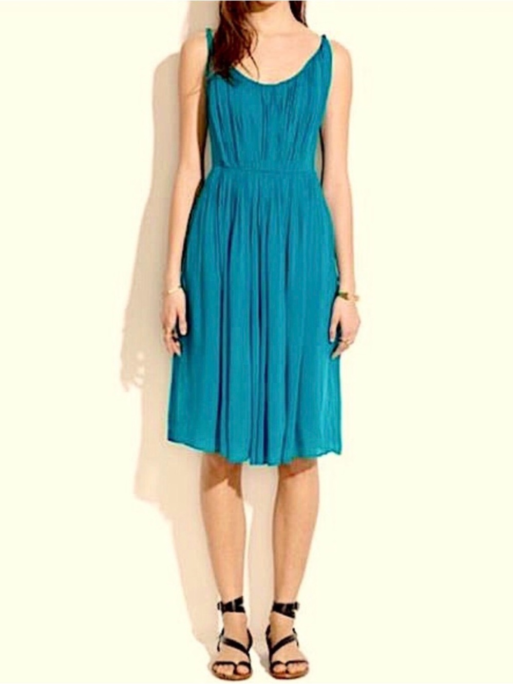 Madewell Teal Pleated Sleeveless Midi Dress
